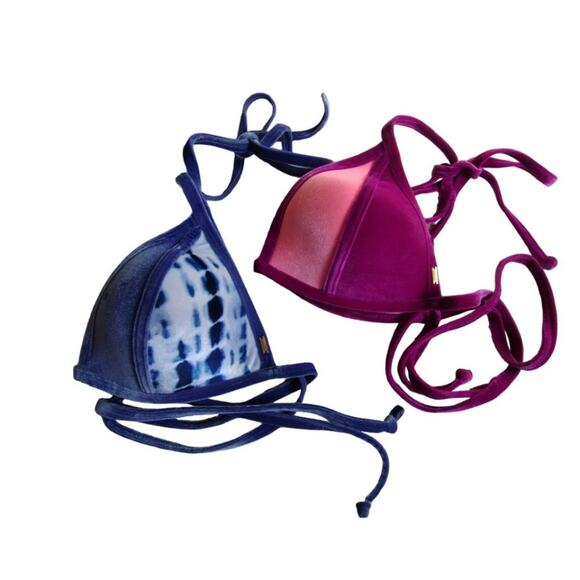 PINK Victoria Secret Velvet Swim Top (2 bras), Color block + Tie Dye Size L - Picture 9 of 11